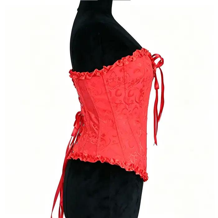 Corsets pour femmes, lingerie sculptante, corset rouge vintage overbust avec bretelles, sexy, à lacets, lingerie florale, bustiers, hauts corsets