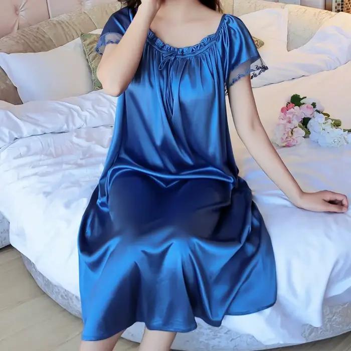 Ice injLace-Ensemble de vêtements de nuit longs à col en V pour femmes, chemise de nuit grande taille, pyjama, vêtements d'intérieur, vêtements de nuit