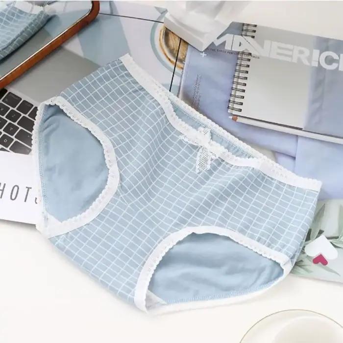 Culottes en coton à taille mi-haute pour femme, motif cœur, avec nœud et dentelle, style doux