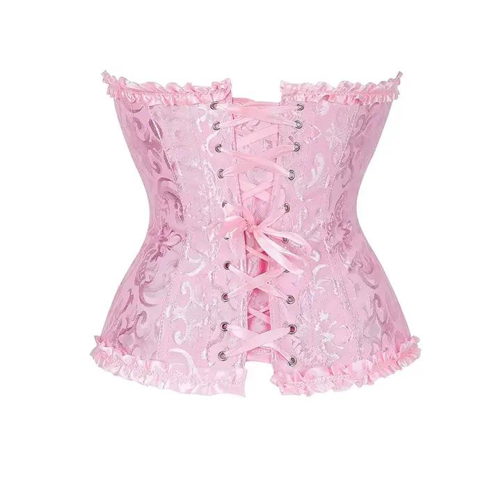 Corset pour femme vintage en jacquard, haut bustier amincissant, gaine amincissante, serre-taille rose, corsets overbust gothiques vintage, basques