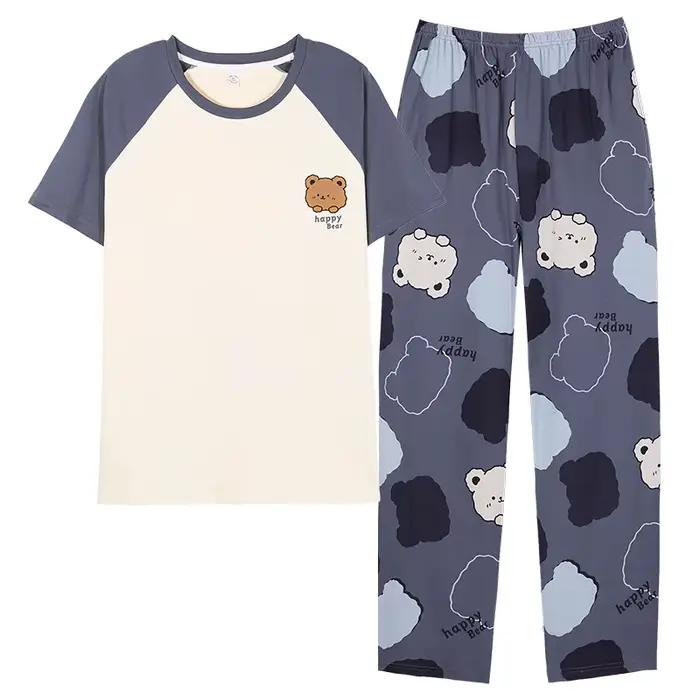 Pyjama d'été à manches courtes pour femmes, ensemble de pyjama de dessin animé, en pur coton, vêtements de nuit pour Couple, mode maison