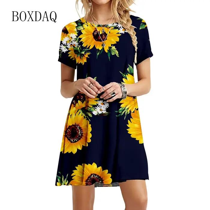 Boho slnečnicová šaty pre ženy