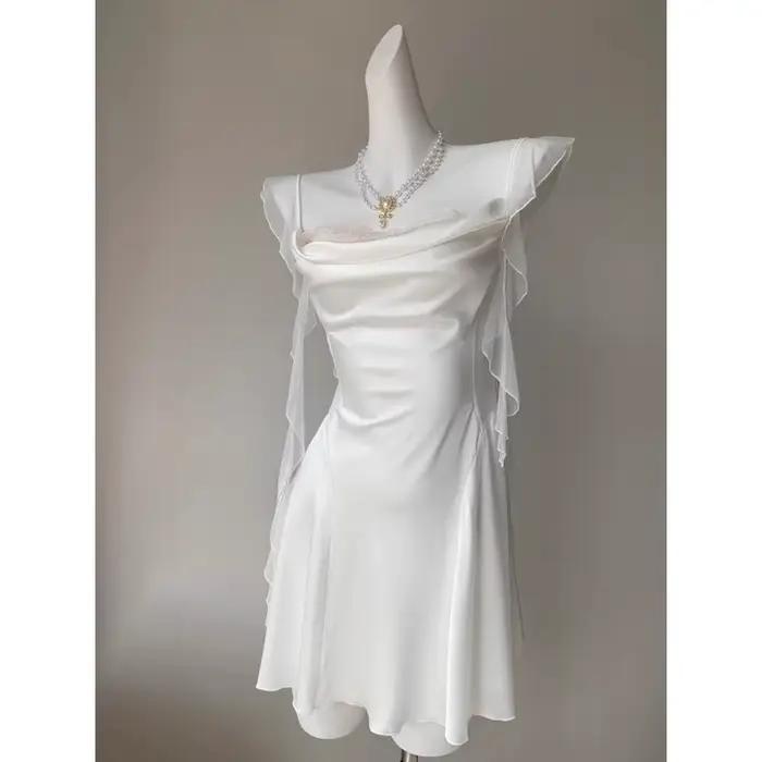 Chemise de nuit Vintage pour dames col pivotant soie douce dentelle gland chemises de nuit vêtements de nuit sexy femmes nuisettes Lingerie chinoise