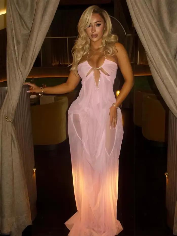 Nibber Bal Večerné Šaty Pre Ženy Sexy Priesvitné Luxusné Retiazkové Halter Výstrih Nízky Chrbát Odkrytý Bez Rukávov