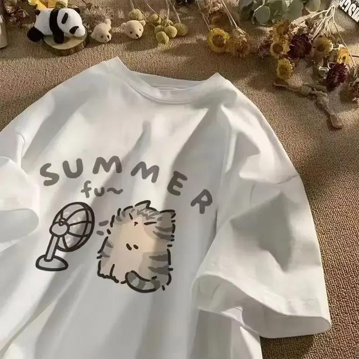 Fan Cat a ženy čisté tričko pre mužov americká ulica kreatívny strih letné ležérne krátke rukávy párové nosenie IN