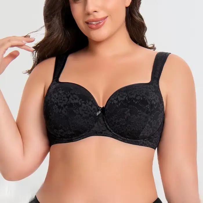 Soutien-gorge push-up en dentelle à couvrance totale pour femme, confortable, sans traces, anti-affaissement, bretelles larges, brodé, avec armatures, 75-95D E F G