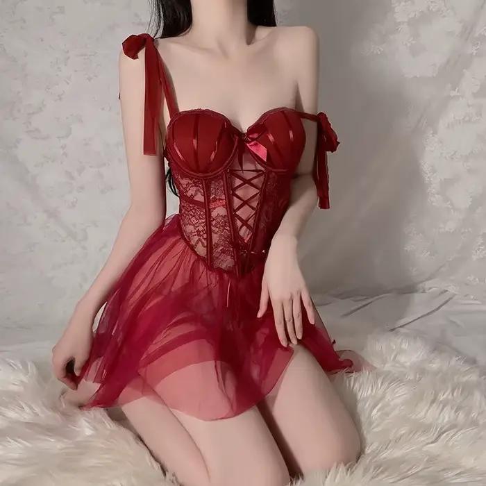 Sous-vêtements Sexy en maille, Perspective, tentation, pur désir, jante en acier, coussinet de poitrine, chemise de nuit, uniforme, Lingerie Mujer