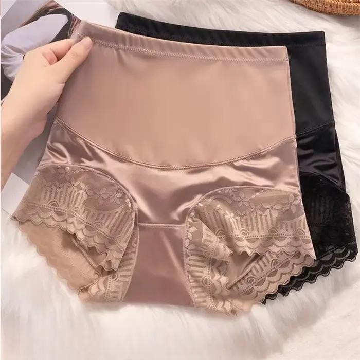 Sexy dentelle glace soie femmes culottes taille haute sans couture culotte sous-vêtements corps Shaper mince doux respirant antibactérien femme slip