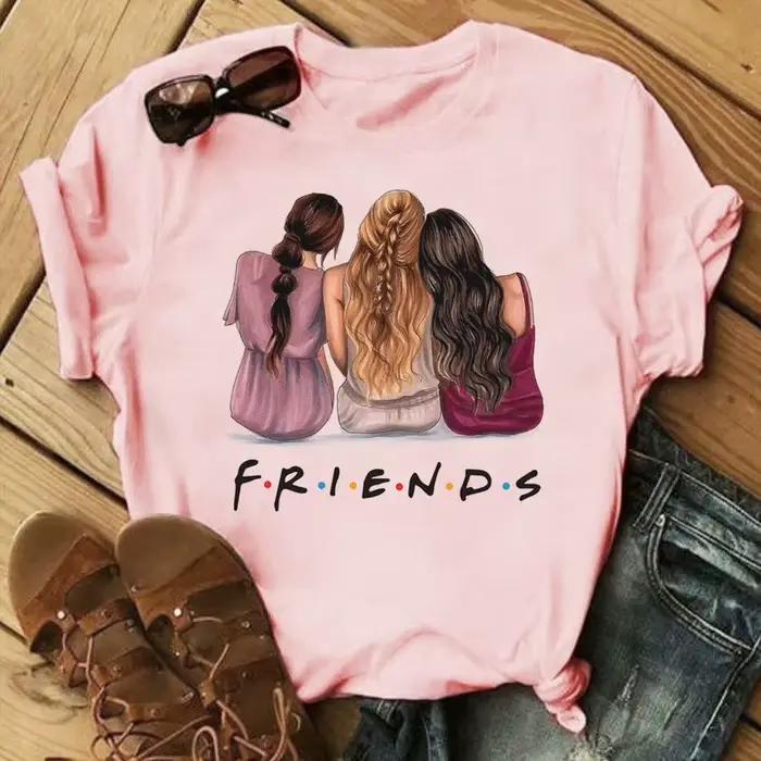 Tričko s okrúhlym výstrihom s potlačou kresleného seriálu Good Friends pre ženy