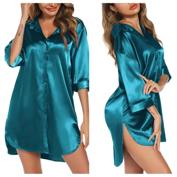 Vêtements de nuit en satin de soie couleur unie, style décontracté, en soie glacée, à manches courtes, minimalistes, respirants, confortables pour la maison et les loisirs.