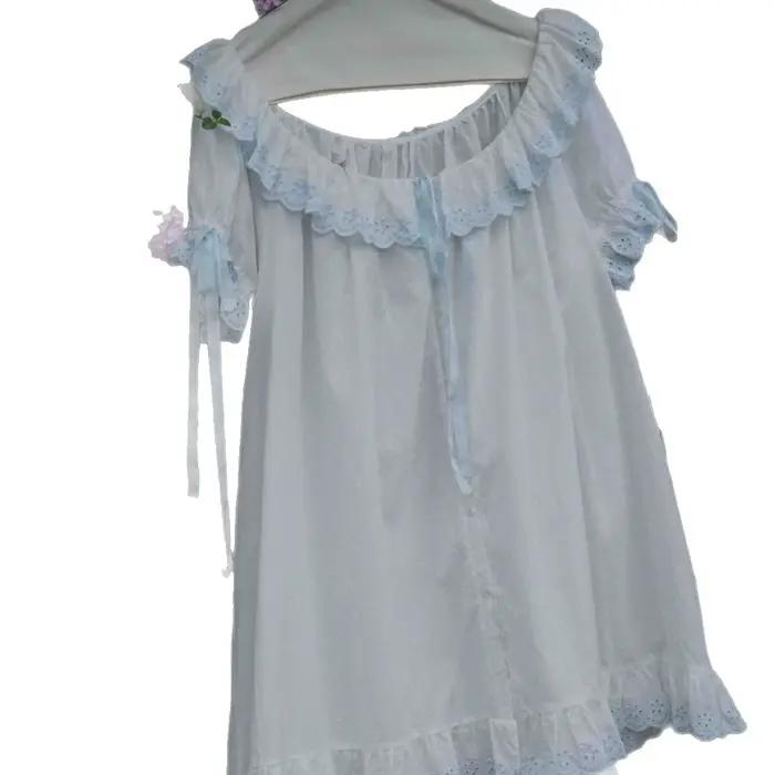 Robe de nuit féerique en coton et dentelle pour femme, style décontracté, idéale pour l'été