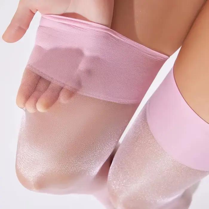 Bas bleus Sexy pour femmes, bonneterie érotique légèrement brillante, bonneterie soyeuse, Tube large au-dessus du genou, chaussettes longues transparentes, bas hauts de cuisse