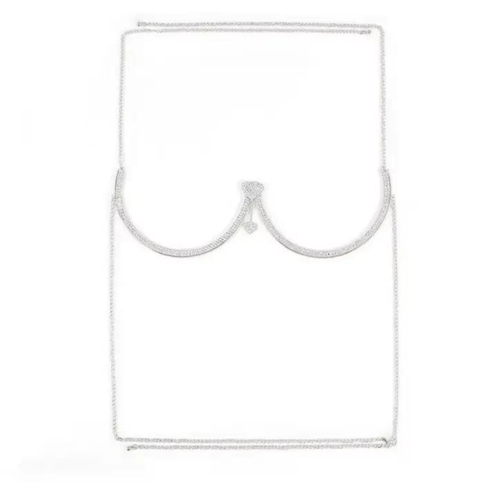 Punk coeur poitrine soutien corps chaîne gland fleur soutien-gorge poitrine chaîne bijoux strass poitrine chaîne robe coupe basse