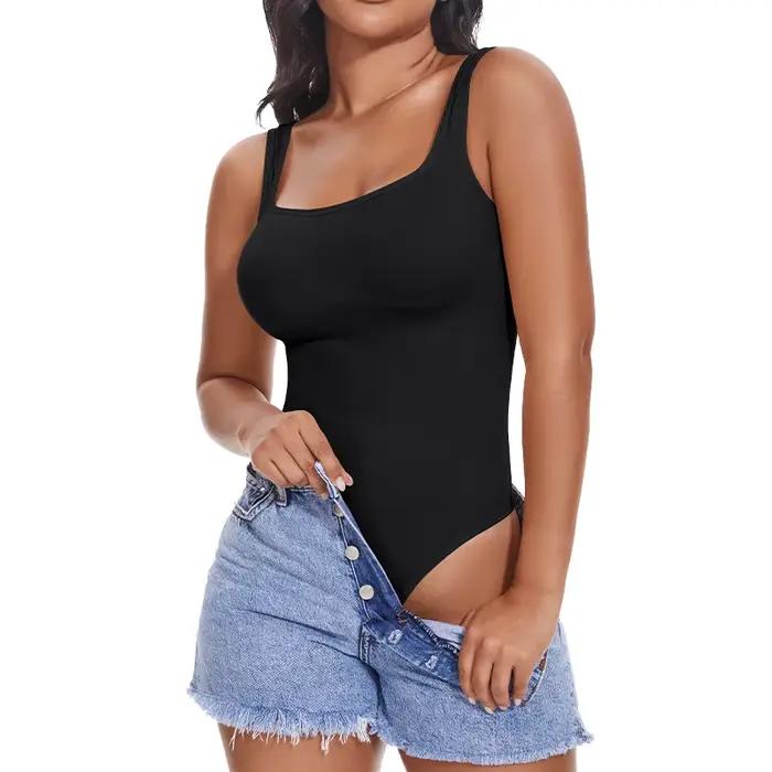 Body pour femmes contrôle du ventre Shapewear sans manches col carré dos nu débardeur décontracté string Body minceur corps Shaper