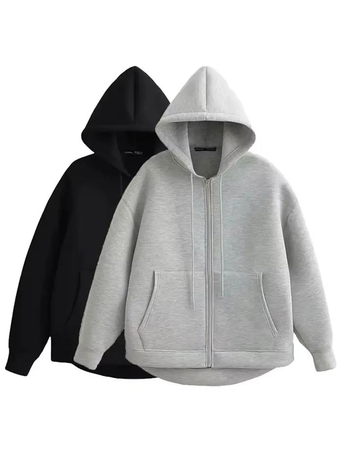 HH jesenná dámska voľná mikina s kapucňou oversized na zips pevný kabát do kancelárie