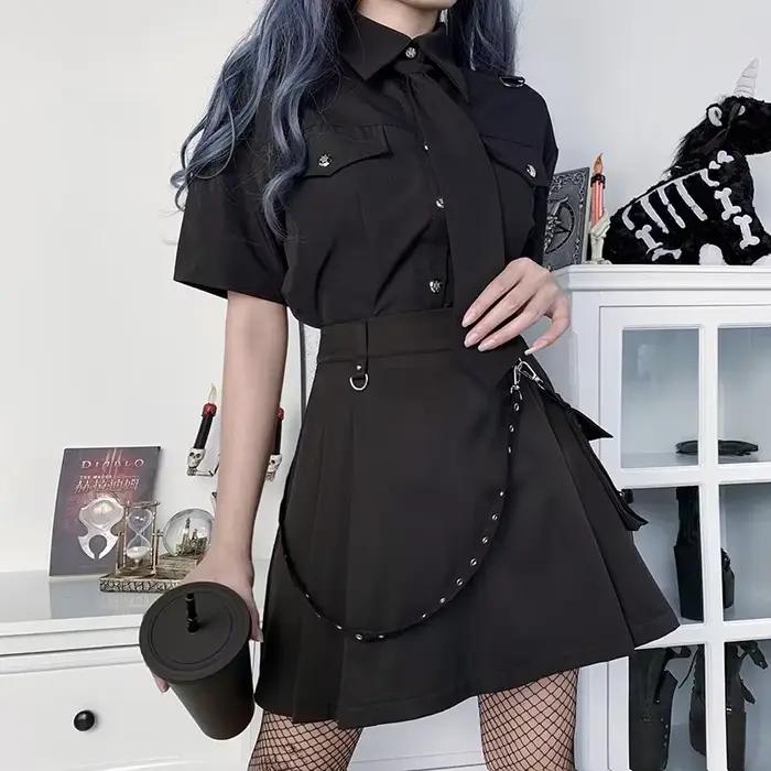 Harajuku punk gotická čierna sukňa s vysokým pásom pre ženy Sexy patchwork obväzová mini