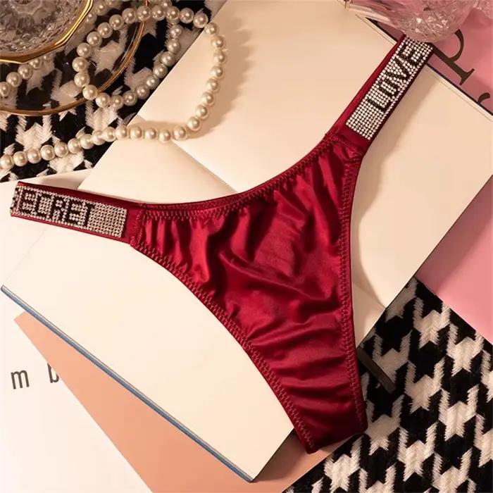 Vin rouge/léopard Sexy brillant strass string femmes sous-vêtements sans couture Sexy sport dames grande taille t-back culotte