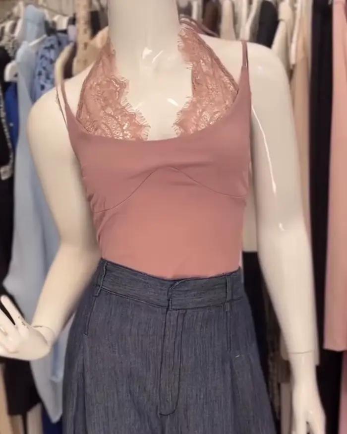 Body Femme 2026 Nouvelle Collection Été Noir Élégant Chic Personnalité Bretelles Fines avec Dentelle