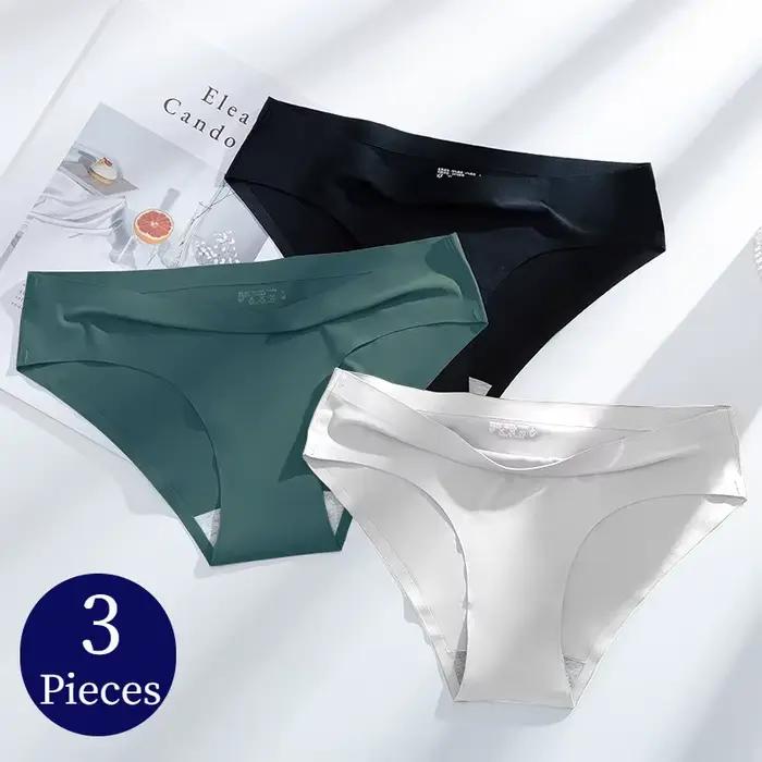 TrowBridge 3 pièces/ensemble couleurs unies culottes pour femmes sous-vêtements respirants sans couture soie Satin Sexy culotte mince confortable Lingerie offre spéciale