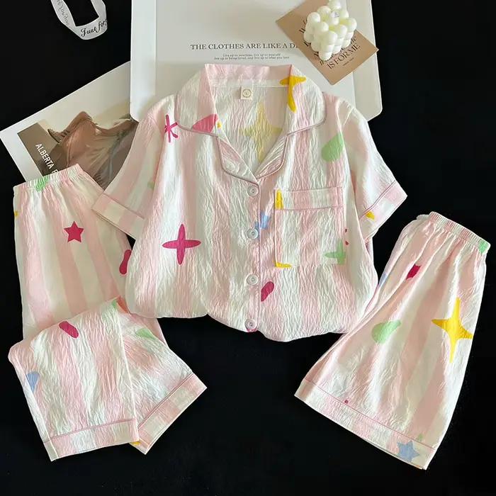 Ensemble pyjama d'été, haut à manches courtes et short et pantalon assortis, vêtements de maison confortables