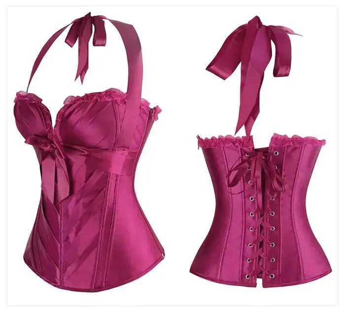 Burlesque Corsets et Bustiers Coupe Sexy Cprset Licou Satin Corset Avec Bretelles Grande Taille Overbust Corset Gilet Vintage
