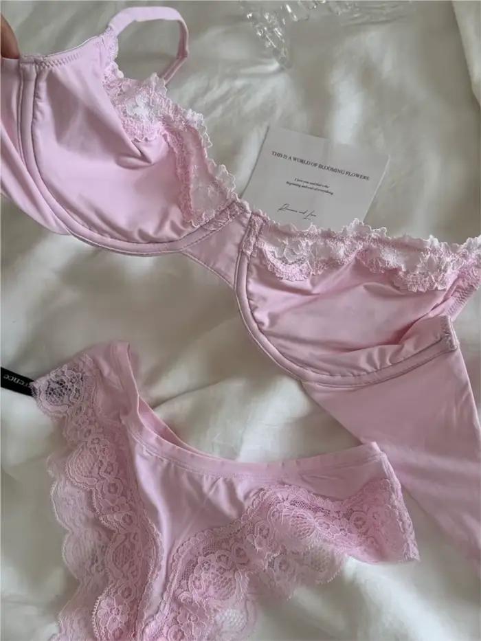 Ensemble soutien-gorge et culotte rose sans doublure