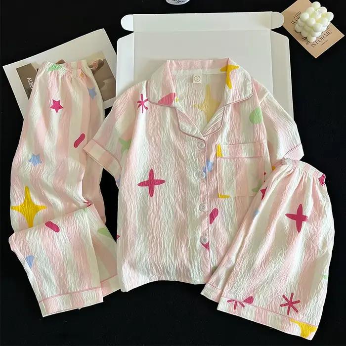 Ensemble pyjama d'été, haut à manches courtes et short et pantalon assortis, vêtements de maison confortables