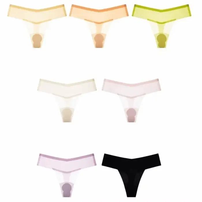 Culotte string transparente en soie glacée taille basse pour femme, idéale pour le yoga et le fitness, sous-vêtement fin d'été anti-embarras pour femme