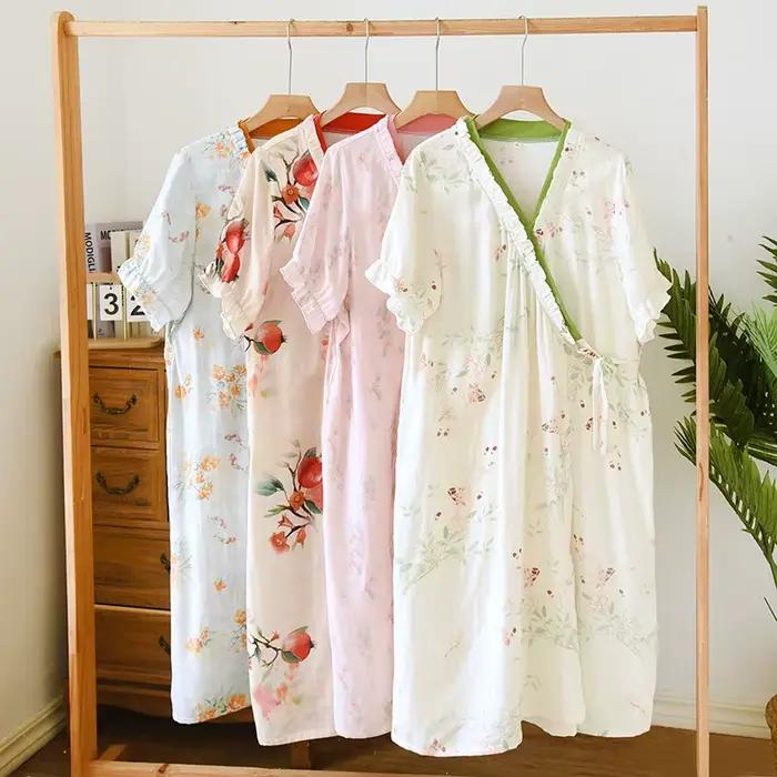 Dámska nočná košeľa v štýle kimono z bambusovej tkaniny na jar a leto