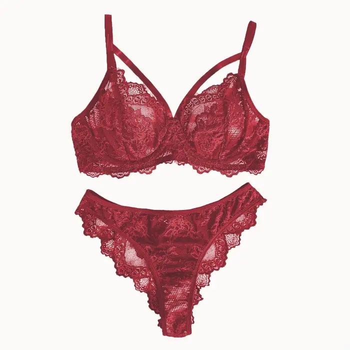 Lingerie et sous-vêtements pour femmes, soutien-gorge à armatures et culotte brésilienne à bretelles en dentelle fantaisie, style victoria