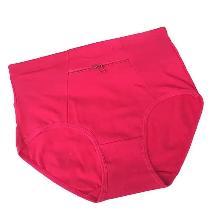 Femmes poche culottes grande taille sous-vêtements femme coton slips solide fermeture éclair Lingerie femme coton slips roman respirant dames
