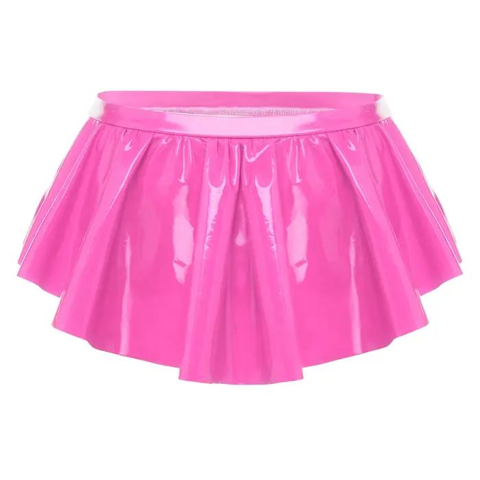 Culotte irrégulière à volants pour femme, en similicuir PU effet mouillé, micro-jupe taille basse brillante, lingerie de nuit pour les raves et les soirées en club
