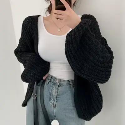 Dámsky vintage Harajuku kardigán s lampiónovými rukávmi