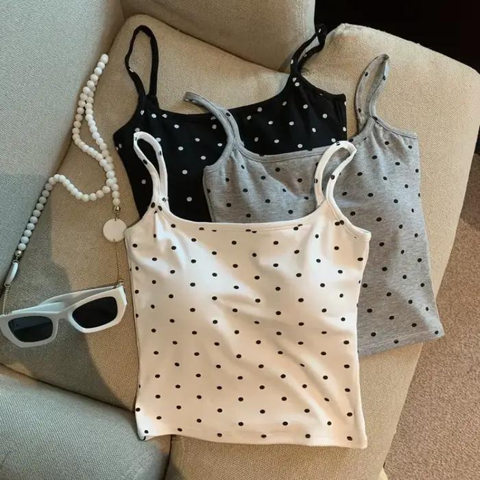 Soutien-gorge intégré à pois pour fille, dos en U, débardeur rembourré à bretelles, haut tubulaire antidérapant pour fille, buste Sexy, bonnets amovibles, tenue décontracté