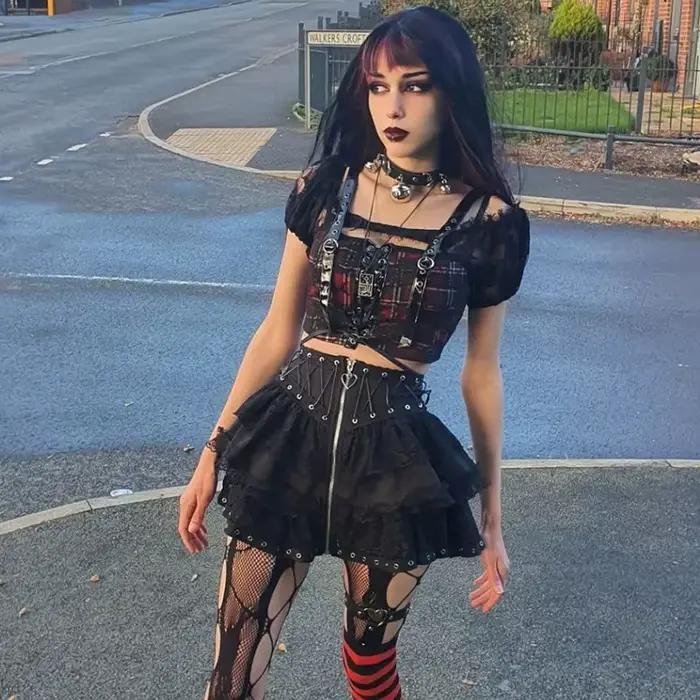 Gotická korčuliarka Punk Vintage vysoký pás sukňa ženy zips vpredu Štýl japonský Kawaii čierny Harajuku Cosplay