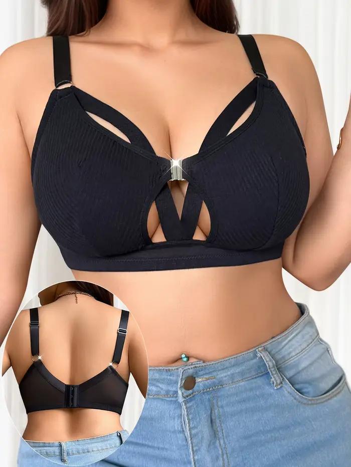 Veľká veľkosť sexy módna Lingerie bez drôtov s predným zapínaním celoprsná podprsenka čierna veľké veľkosti spodnej bielizne 1XL-5XL MR3527