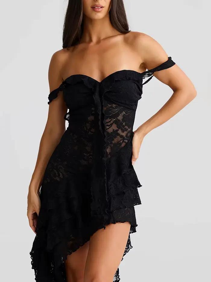 Robe asymétrique sexy Coquette sans manches en polyester et élasthanne pour femmes occasions spéciales