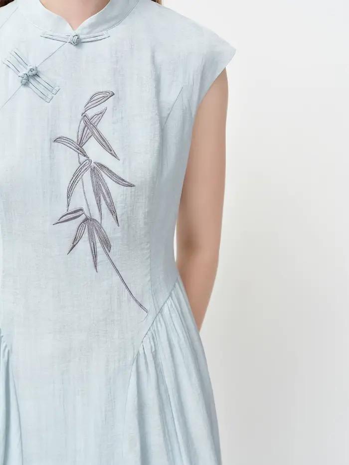 Robe viscosée et polyamide avec broderie chinoise élégante pour femmes, idéale pour les occasions spéciales et les soirées romantiques