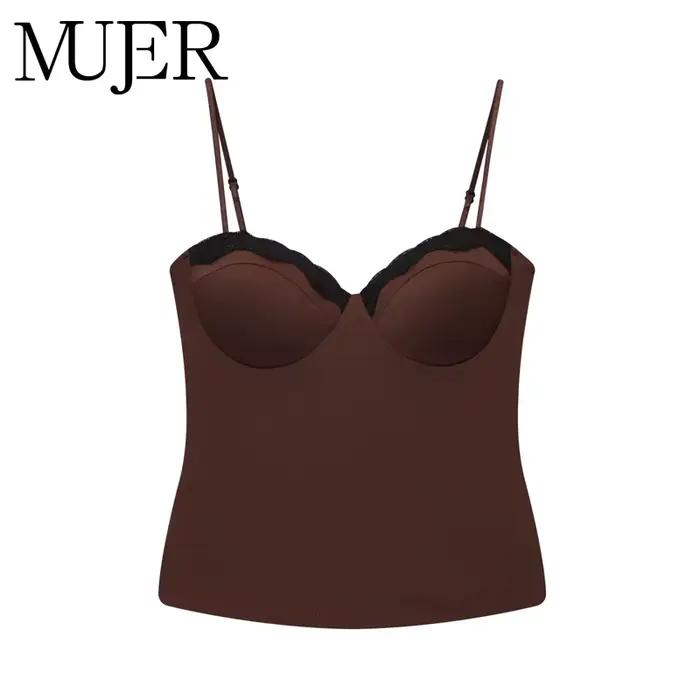 Haut en dentelle MUJER pour femmes, sexy et club, sorties nocturnes, Saint Valentin, polyester extensible, design moderne, camisole courte