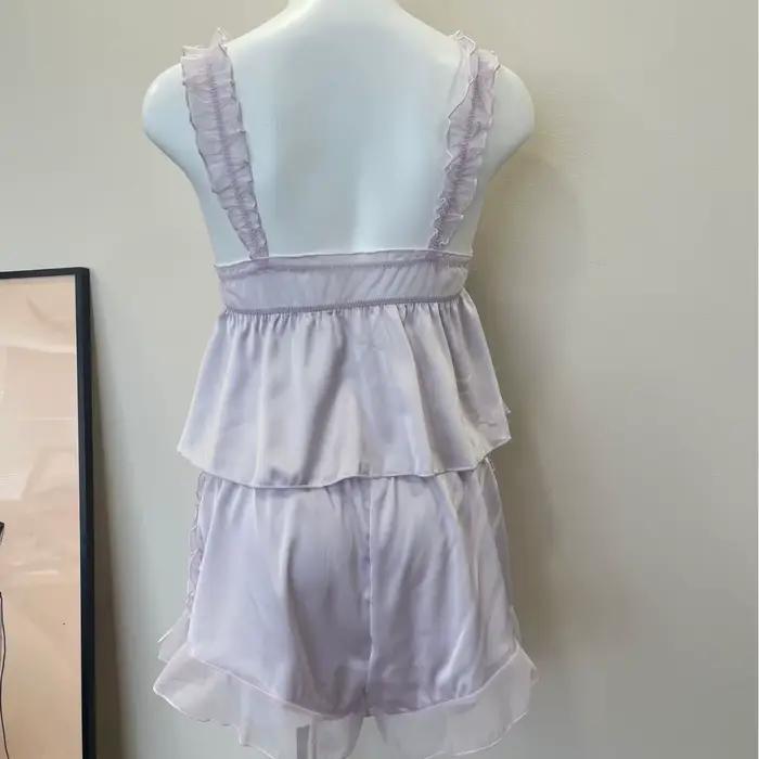 Pyjama de cour française en dentelle, haut tubulaire, écharpe, hauts de nuit avec short, coussinet de poitrine, Perspective, sous-vêtements fins et Sexy, ensemble de vêtements de maison pour femmes