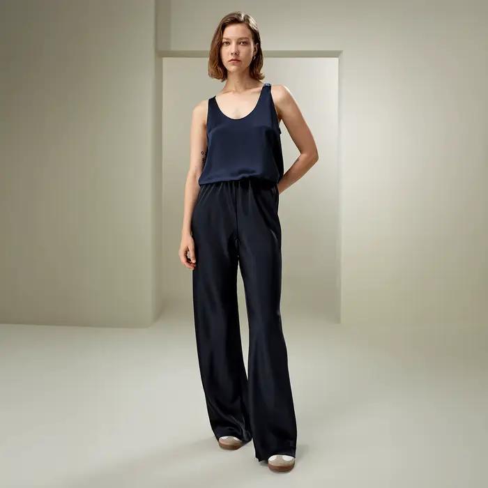 LILYSILK Dámske nohavice z hodvábu so šikmým strihom - Minimalistický štýl - Voľný strih na viacero príležitostí