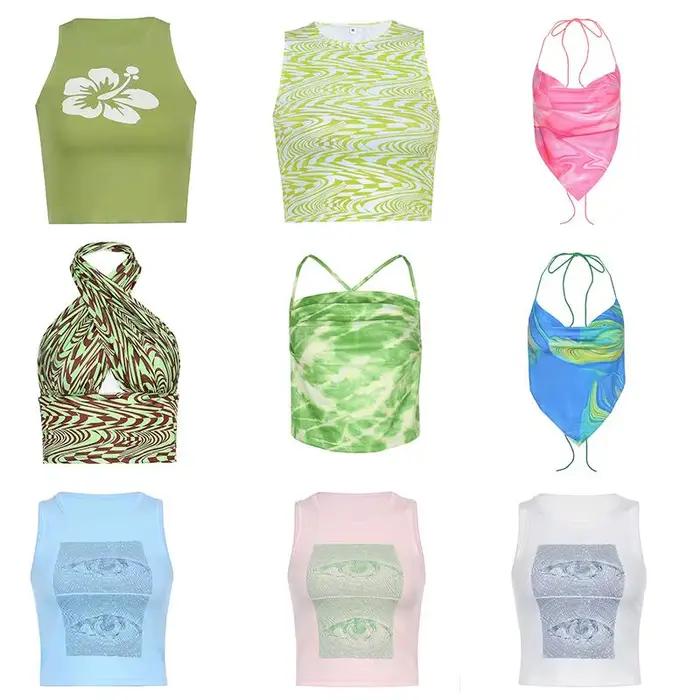 36 Štýlov Sexy Vintage Ramienkové Y2K Halter Top Krátky Dámsky Letný 90. Roky Odhalený Chrbát Top Tielko Tričká Dámska Móda Fitness