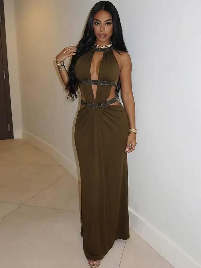 Sisterlinda elegantné šaty pre ženy Chic odhalený chrbát Patchwork trblietky nepravidelný obväz bez rukávov Sexy pláž dovolenka H