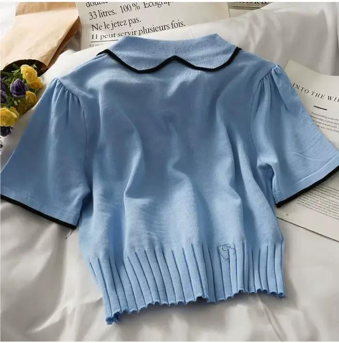 T-shirt court junior DAIZHIYUE avec patchwork pour femmes style streetwear été 2024 tricoté polyester viscose ajustement slim manche bouffante