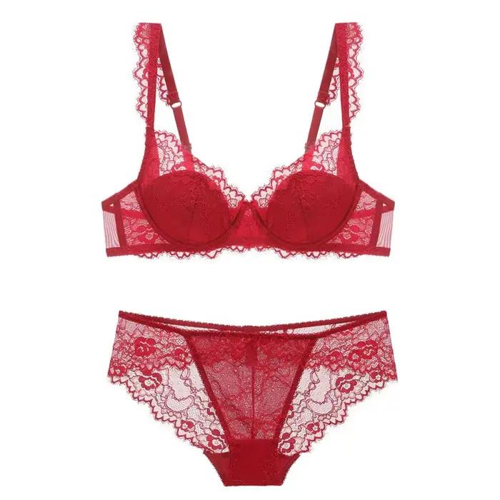 Soutien-gorge et culotte en dentelle, sexy, décolleté en v, coupe en coton, transparent, push up, sous-vêtements confortables, ensembles de brassières, nouvelle collection 2019