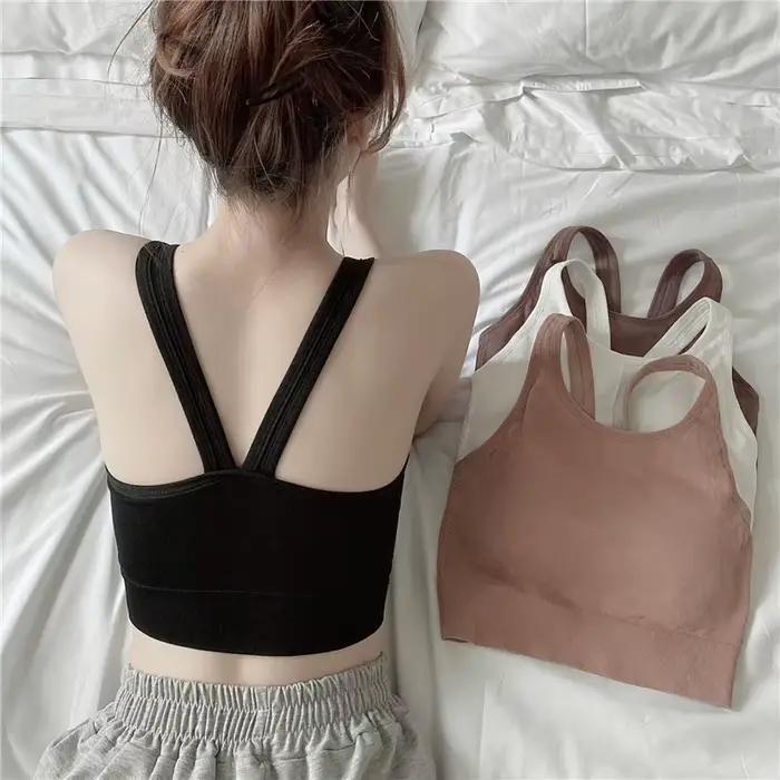 Soutien-gorge intégré dos nu à bretelles croisées, anti-fuite de lumière, bonnets fins fixes, polyvalent, respirant, enveloppant la poitrine pour femme