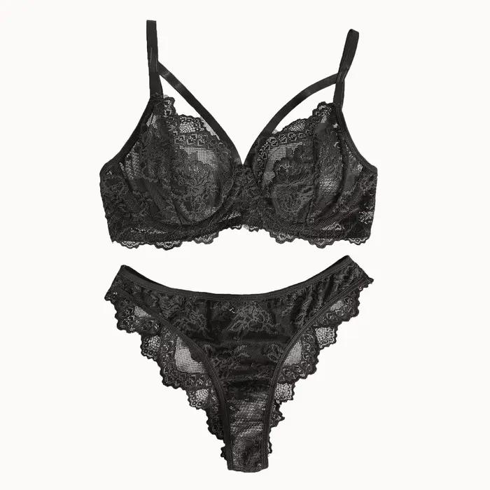 Lingerie et sous-vêtements pour femmes, soutien-gorge à armatures et culotte brésilienne à bretelles en dentelle fantaisie, style victoria