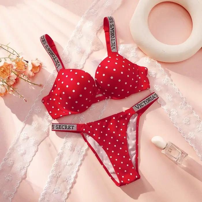 Victoria Secret – push-up podprsenka a nohavičky z čipky s bodkami pre ženy