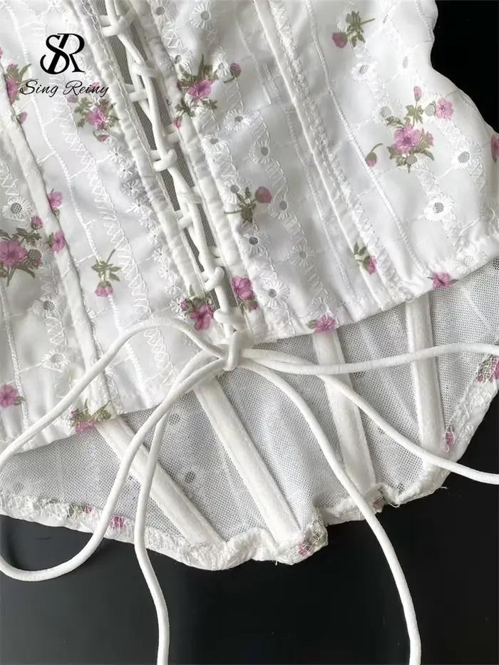 SINGREINY doux broderie florale Lingerie haut évider Sexy sans bretelles dos nu pansement Corset femmes Hotsweet Chic Camisole
