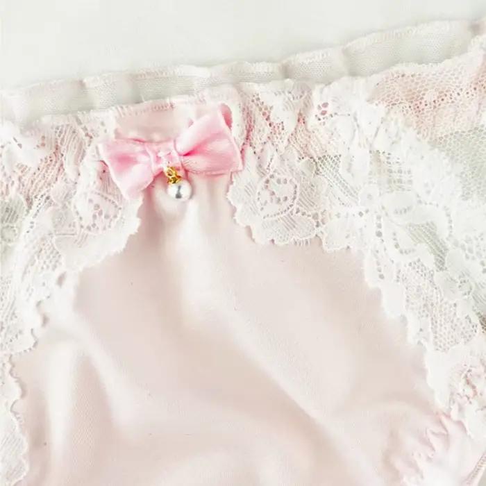 Culottes en dentelle taille basse pour femmes, en maille transparente avec nœud et perles, lingerie sexy, mignonne et douce, sous-vêtements fins, très extensibles et respirants, style Lolita